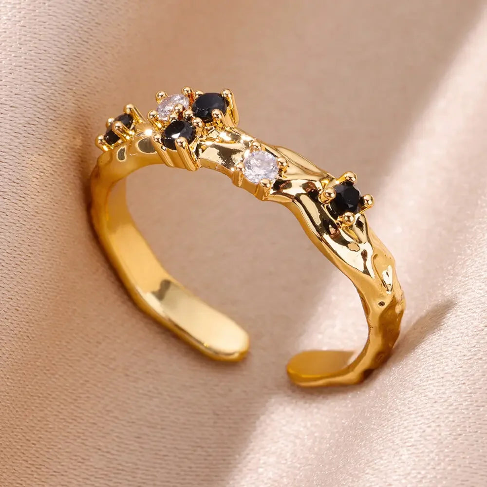 Goldfarbener Edelstahlring für Frauen Bunter Zirkonia Herz Öffnender verstellbarer Ring Modeschmuck Hochzeitsgeschenk