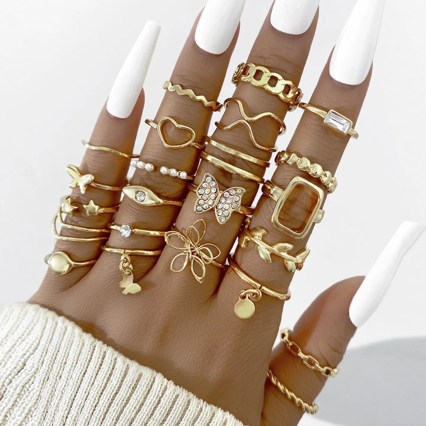 Vintage Irreguläres Ring-Set für Frauen Böhmische Goldfarbe Schmetterling Schlange Herz Geometrische Ringe Retro Boho Mode Schmuck Geschenk