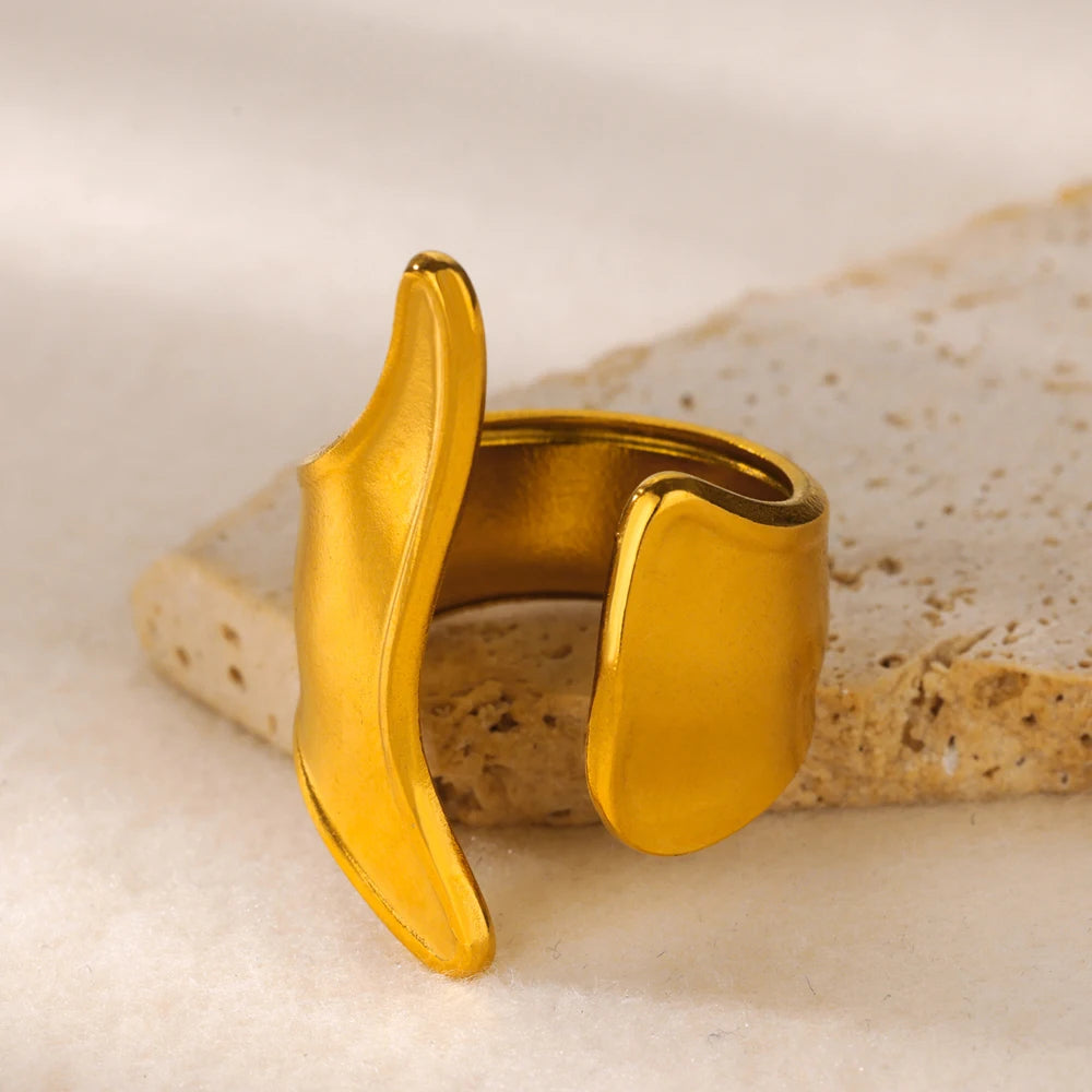 Goldfarbene Edelstahl Geometrische Ringe für Frauen Zirkon Herz Sonne Mond Offener Ring Mode Ästhetischer Schmuck Hochzeitsgeschenk