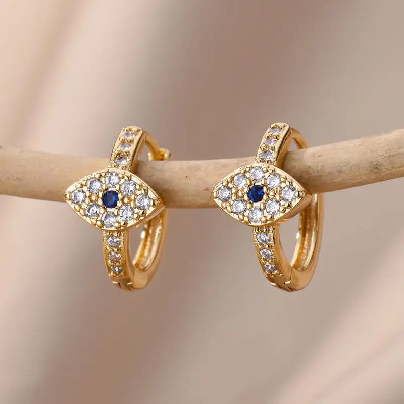 Zirkon Evil Eye Ohrringe für Frauen Edelstahl Goldfarben Pendientes Piercing Ohrring Goth 2024 Neu im Schmuck aretes mujer