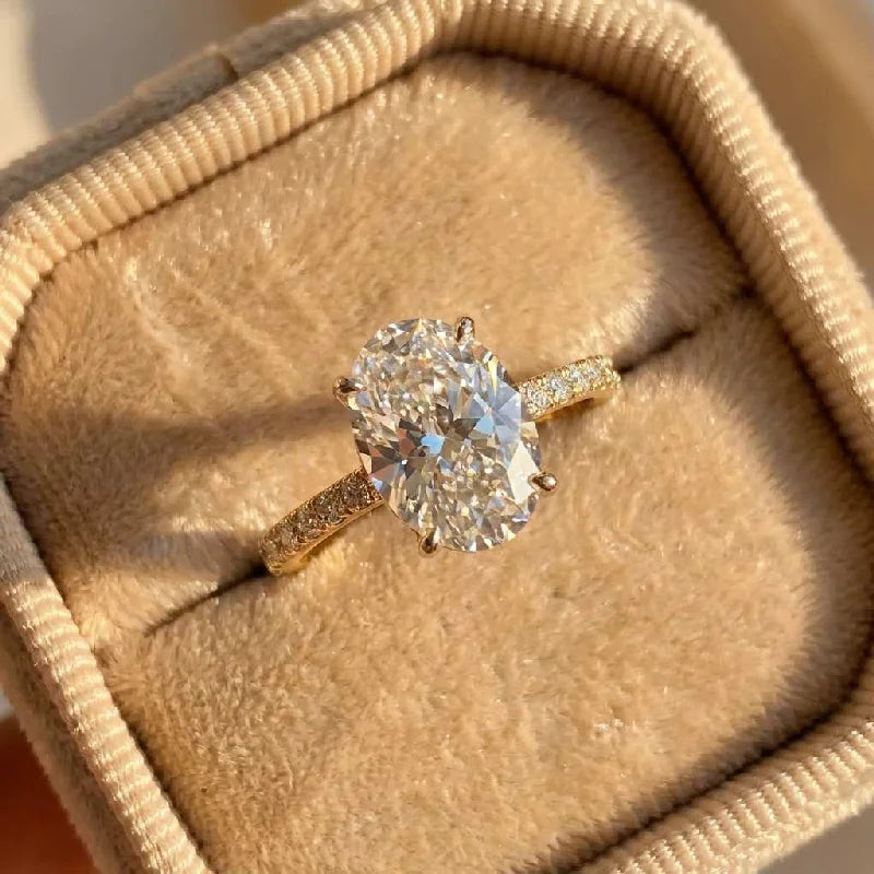 925 Sterling Silber Zirkon Wunderschöne Glänzende Ovale Steinringe für Frauen Geschenk Verlobung Hochzeit Luxus Hochwertiger Feiner Schmuck