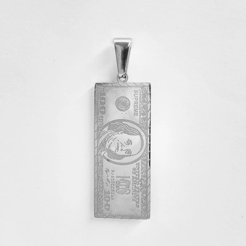 Colgante impermeable con dije de barra chapado en oro de 18 quilates, acero inoxidable, diseño de dólar estadounidense, personalizado