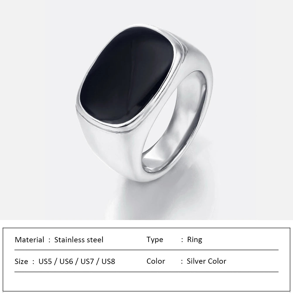 SUNIBI Anillo Cuadrado Vintage de Concha para Mujer, de Acero Inoxidable Color Oro Blanco, Anillo Grueso Grande, Accesorios de Joyería para Fiesta, Regalo de Cena