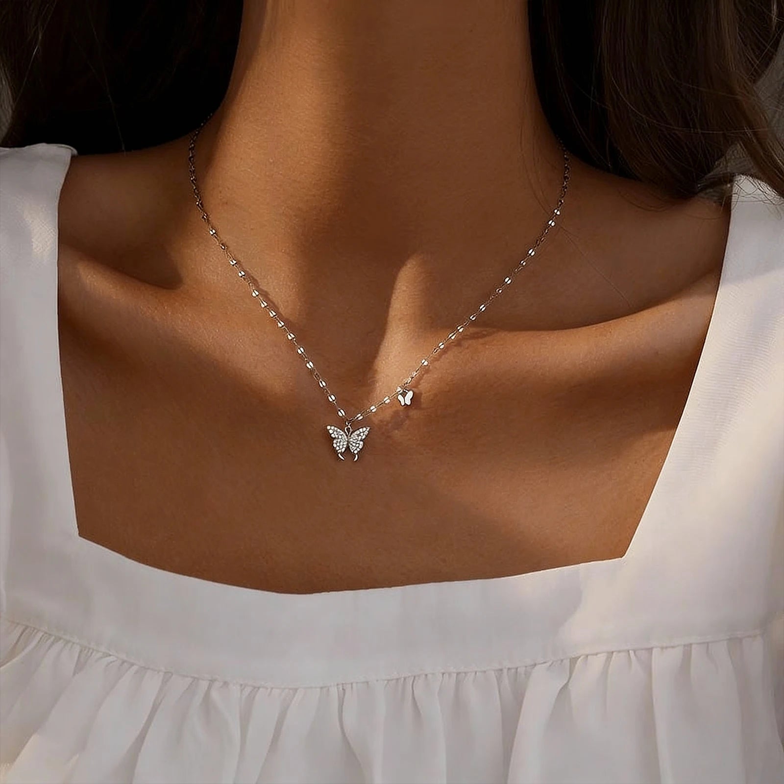 Collar de mariposa de plata 925 para mujer en verano, de nicho, versátil, exquisito, lujoso, de alta gama, cadena para clavícula