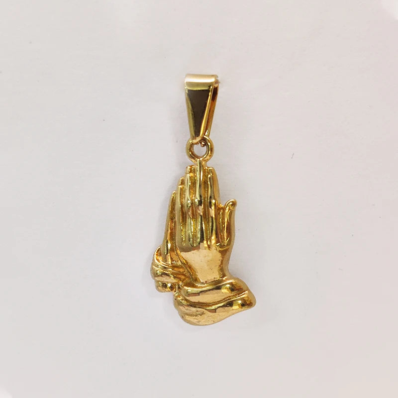 Colgante Manos Orando Estilo Hip Hop Chapado en Oro de 18k Acero Inoxidable Dijes Accesorios de Joyería para Hombre