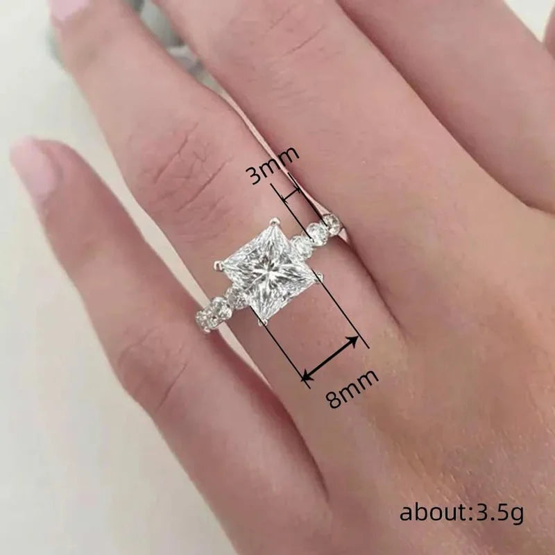 925 Sterlingsilber Ewigkeit Prinzessin Quadrat Zirkonia Kristall Ringe Damen Hochzeit Verlobung Luxus Klassisch Damenschmuck