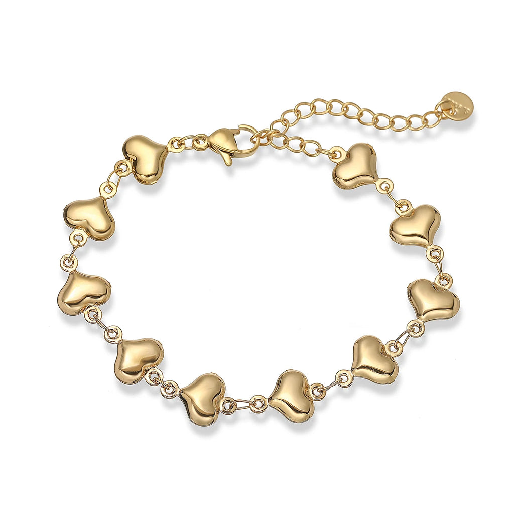 NEWBUY Wholesale Non-Fading Gold Color 316L Stainless Steel Heart Charm Bracelet For Women Casual Daily Jewelry