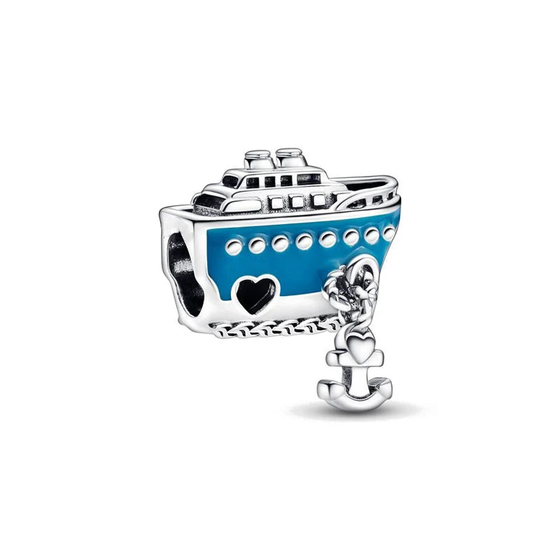 Europäische Sommer Blaue Serie Schildkrötenblumen-Anhänger Passend für S925 Europäisches 925 Sterling Silber Armband Armreifen Halskette