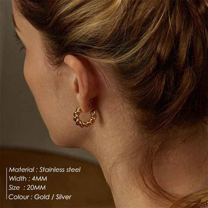 Vintage Edelstahl Creolen für Damen Spiral Twist Trendige goldfarbene Ohrringe Punk Schmuck Großhandel/Dropshipping