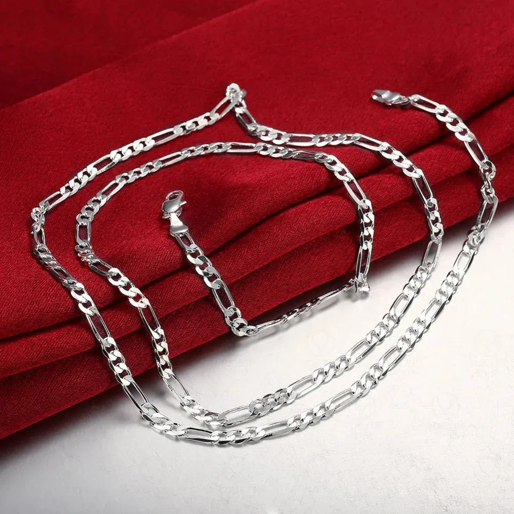 ALIZERO 40-75cm Plata 925 4mm Cadena Figaro Collar para Mujeres Hombres Collar Largo Joyería Hip Hop Regalo
