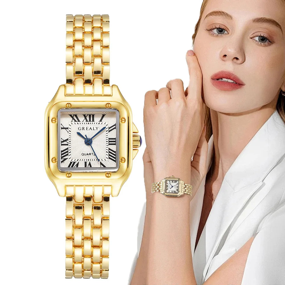 Damen Armbanduhr Leichte Luxusmarke Business Gold Edelstahl Damenmode Quarzuhren Weibliche Uhr Armbanduhr