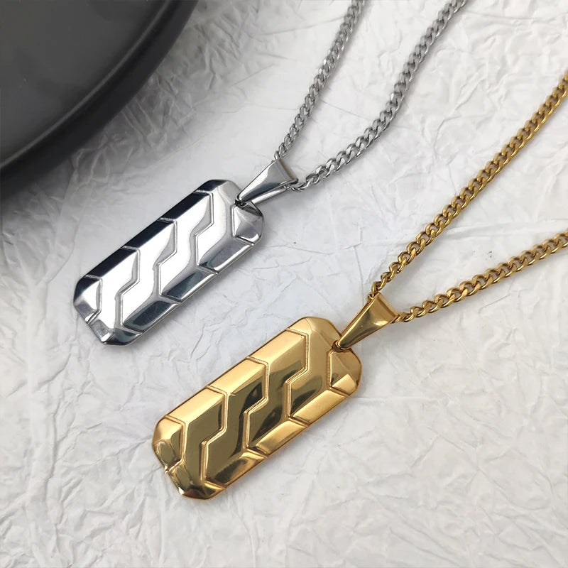 Oferta Especial de Collar Hip Hop para Hombre, Acero Inoxidable Chapado en Oro de 18K, Joyería Clásica para Hombre, Colgante Cuadrado con Diseño de Huella de Neumático