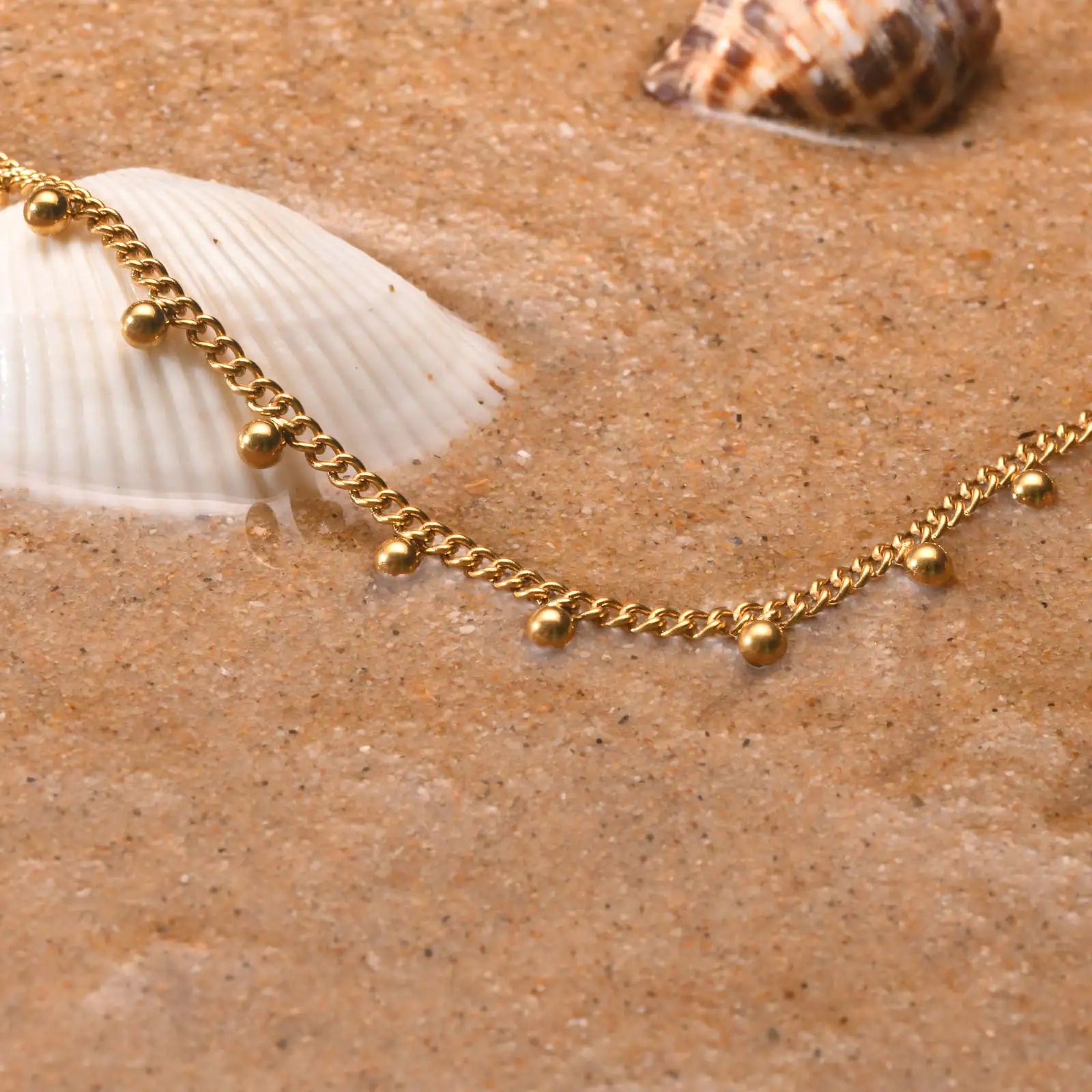 Fußkettchen Armband für Beine aus Edelstahl, wasserdicht, verstellbar, Strandperlen, Kugel, kubanische Gliederkette, Sommer, Boho-Fußschmuck für Damen