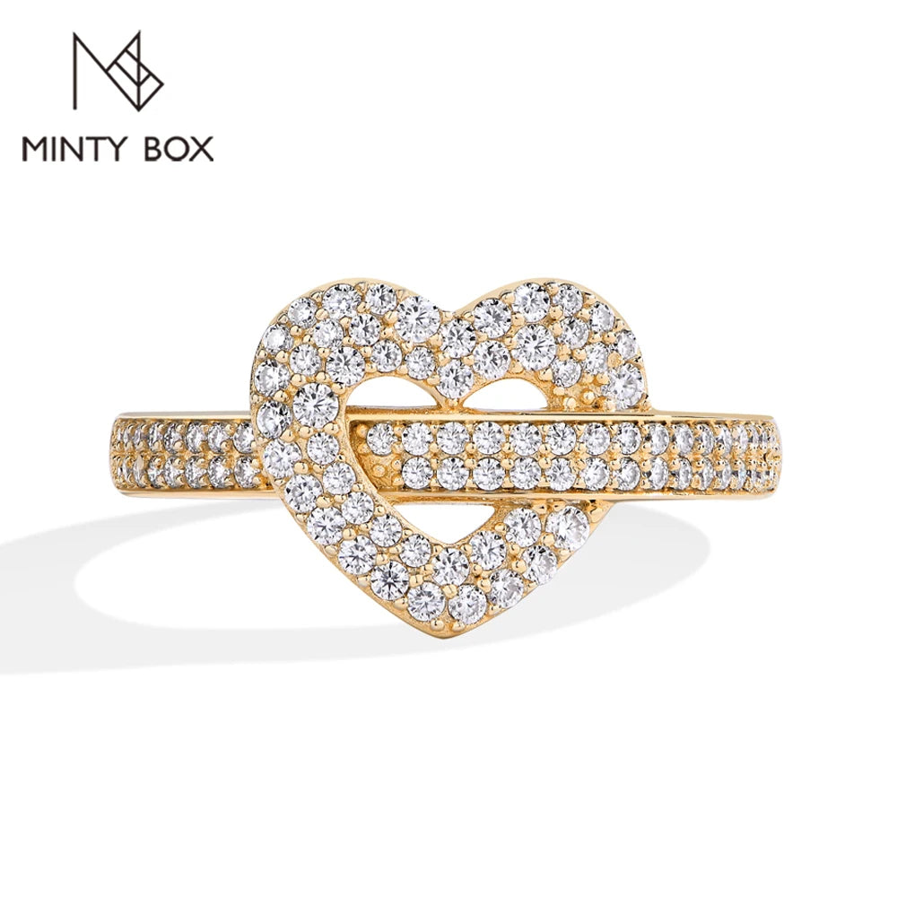 MINTYBOX S925 Silber Moissanit Ringe für Damen 0,568 Karat D/VVS1 Labor-Diamant Herzring 18K vergoldet Hochzeit Edelschmuck