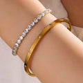 Yupsk 2-teiliges Edelstahl Zirkonia Tennis Armband Armreif Set Rund Zirkon CZ Ästhetischer Damen Schmuckset Geschenk