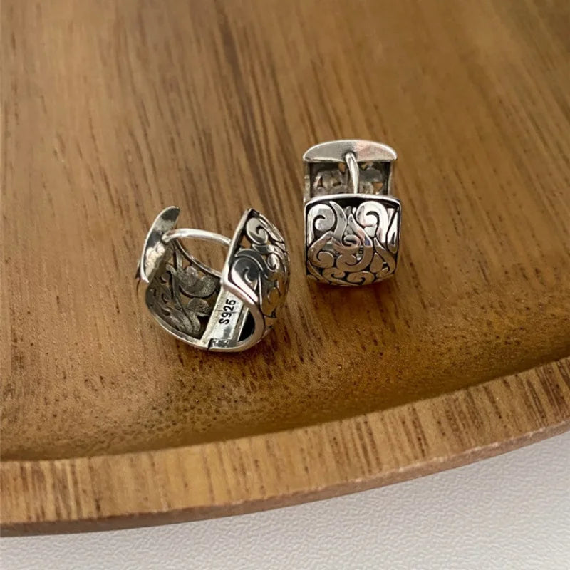 925 Sterling Silber Glücks-Zeichen Hohlwolken-Ohrringe für Frauen Ethnischer Retro-Schmuck Geschenk