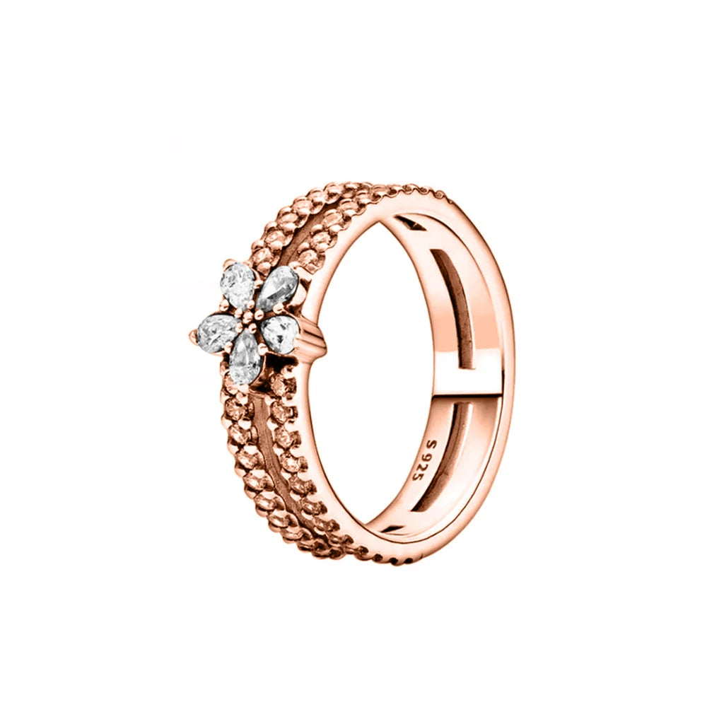 Ring aus Roségold mit Kleeblatt, Herz, Pink, Neu, Bestseller, 925er Silber, geeignet zum Kombinieren, DIY Geburtstagsgeschenk