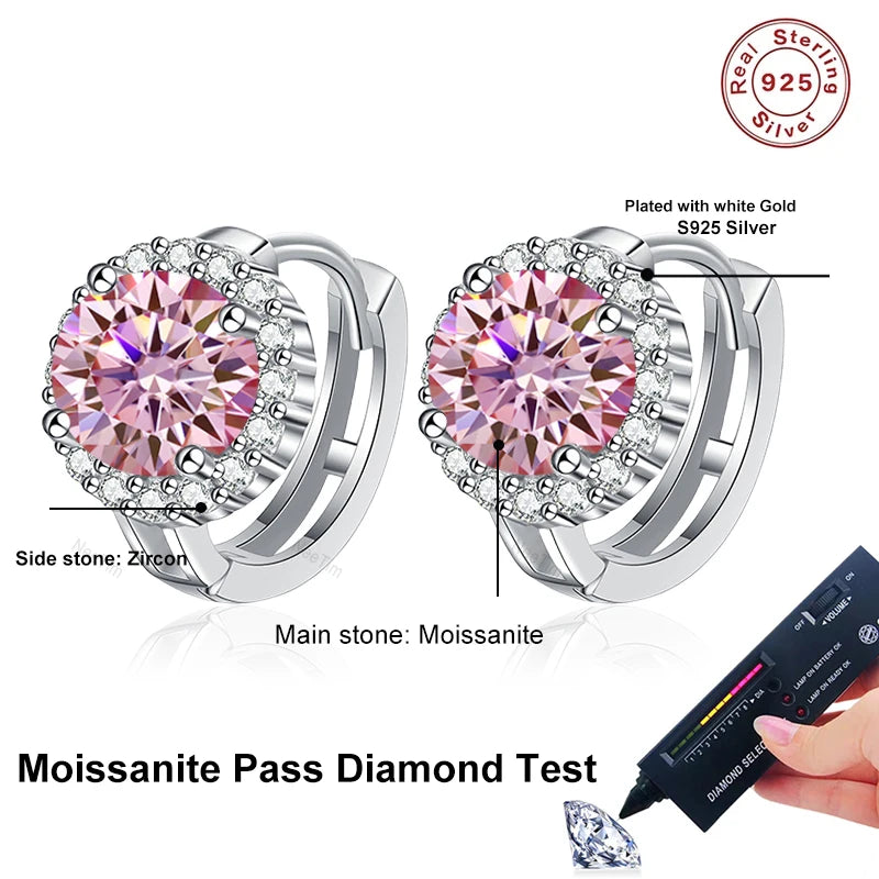 Pendientes NeeTim de Moissanita rosa de 0,5ct 1ct para mujer, Plata S925, Diamantes de laboratorio negros, azules, verdes, grises, arcoíris, Pendientes de boda