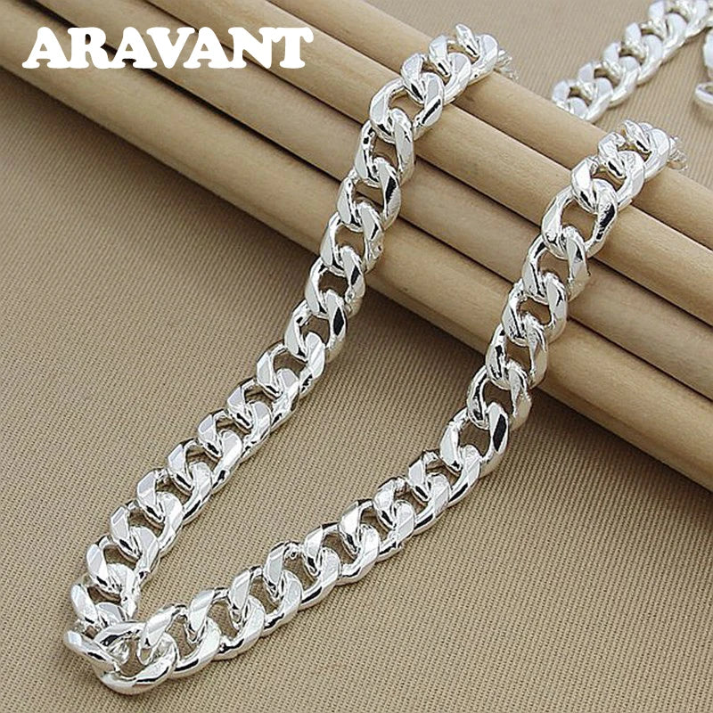 Aravant 925er Silber 10MM Halsketten-Armbänder-Set für Herren und Damen Modeschmuck