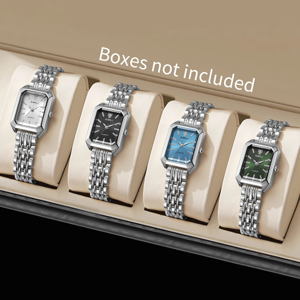 1/2/4PCS  Elegant Rectangle Woman Quartz Watch Luxury Stainless Steel Band Ladies Wristwatches Reloj Mujer（Without Box）
