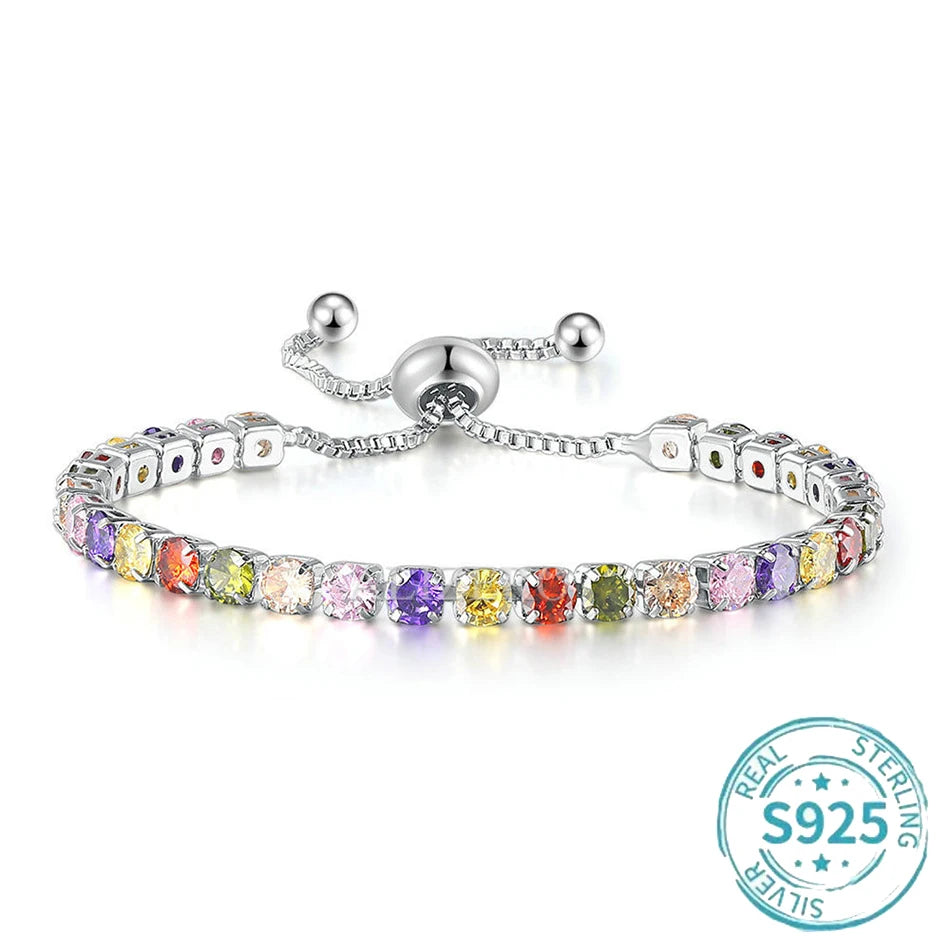 ALIZERO S925 Sterling Silber Armband Original Mehrfarbige Zirkonia Tennisarmbänder für Damen Mode Luxus Charm Schmuck