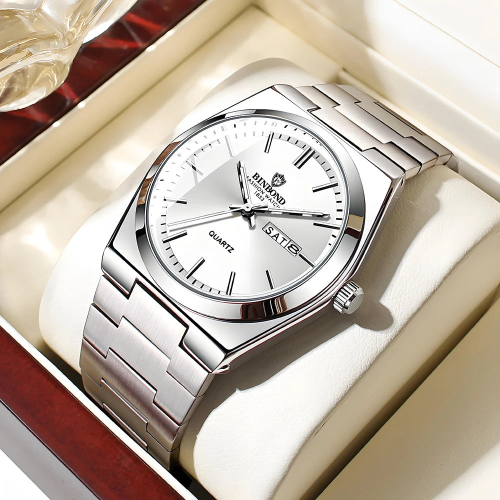 Nuevos relojes de pulsera de cuarzo de moda de negocios casuales con movimiento plateado para hombre, reloj de lujo, relojes automáticos, regalos para hombre, Reloj Hombre