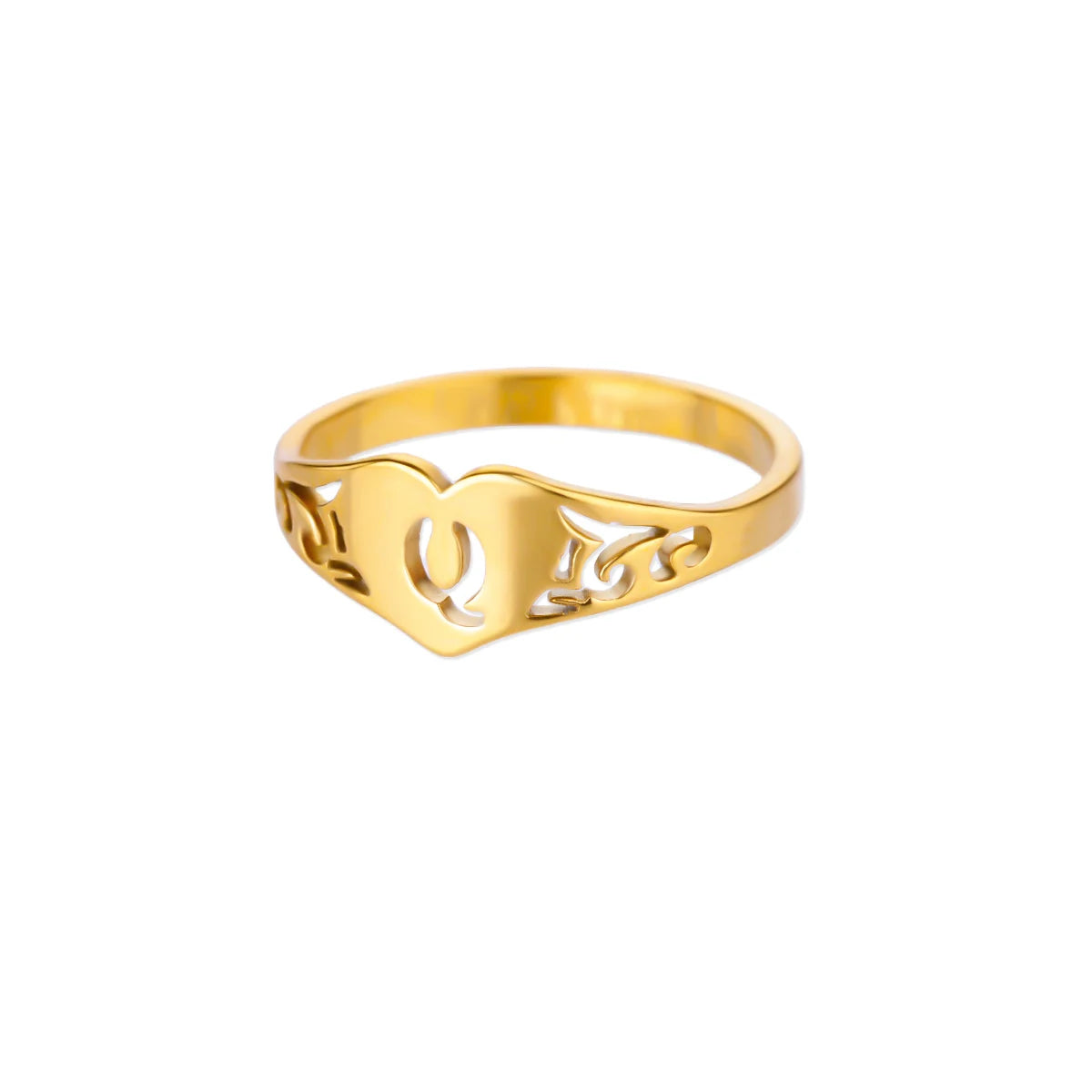 Anillos de corazón con letras iniciales huecas de moda para mujer, color dorado, acero inoxidable, anillo con letras de la A a la Z, regalo de joyería estética para boda
