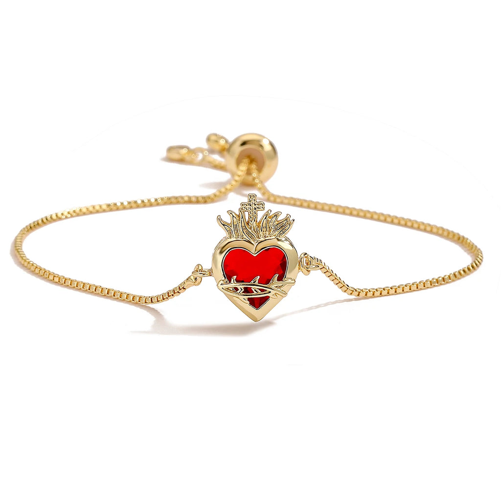 NEWBUY Zarte 4 Stil Rot Kristall Herz Charms Armbänder für Frauen Verstellbar Glänzend CZ Party Schmuck Damen