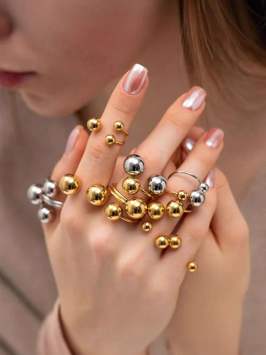 Edelstahl Doppelball Verstellbarer Ring für Damen Unisex Goldfarben Trendige Fingerringe Dekompressionsschmuck Geschenke Anillos