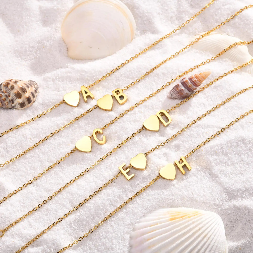 Damen Herz Anfangs-Fußkettchen Armbänder Verstellbarer Strand Schmuck Hypoallergener Edelstahl Personalisierte Namens Fußkette Fußkettchen