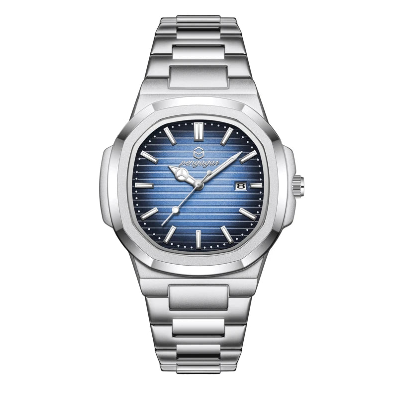 2026 Nuevo reloj de pulsera de lujo militar para hombre, cuadrado, impermeable, luminoso, con fecha y semana, reloj de cuarzo de acero inoxidable para hombre, Reloj+caja