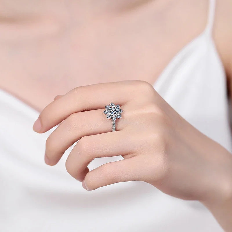 NeeTim Anillo de eternidad de moissanita de 1ct 2ct, plata de ley 925 con anillos de diamantes de laboratorio chapados en oro para mujer