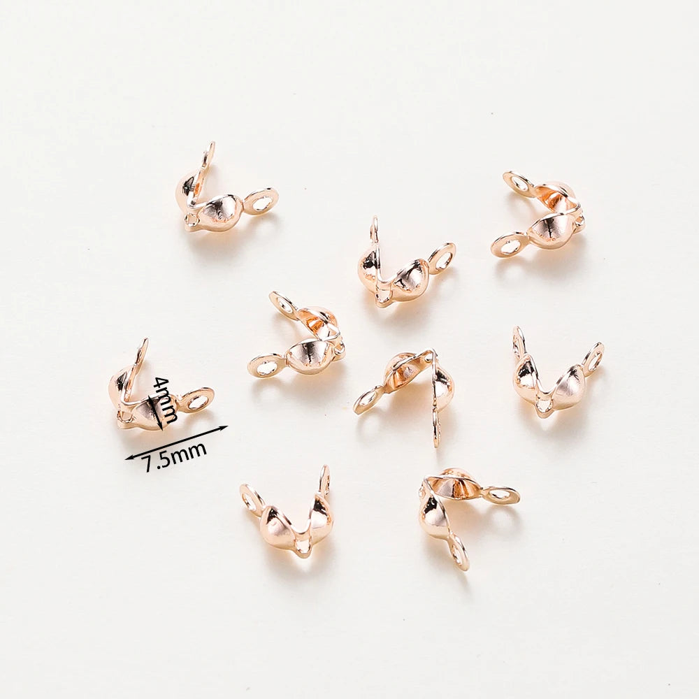 Conectores de Cierre de Extremo de Doble Agujero Bañados en Oro Real de 14K 18K, Cuentas con Tapa Abierta para Engarzar, Componente de Collar para Hacer Joyas DIY