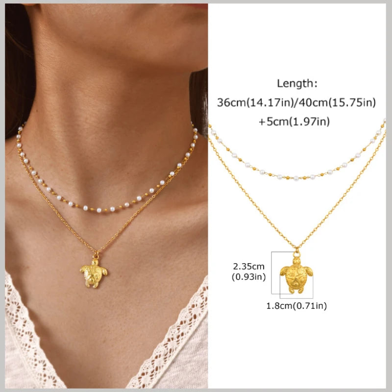 18k Gold Plated Pearl Shell Conch Starfish Summer Beach Necklace, Charms Necklace for Women,Stainless Steel Waterproof Jewelry
