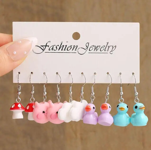 Neues Mode-Set mit niedlichen Cartoon-Ohrringen in Pink, farbenfrohe Dopamin-Acryl-Ohrringe für Damen und Mädchen, neues trendiges Schmuck-Accessoire-Geschenk