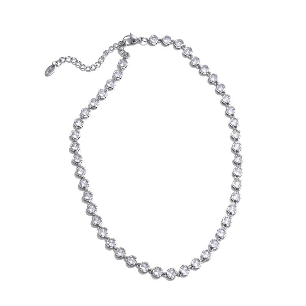 Yhpup Exquisite bunte Zirkonia Luxus Gliederkette Halskette Armband für Damen Edelstahl wasserdichter Schmuck Geschenk