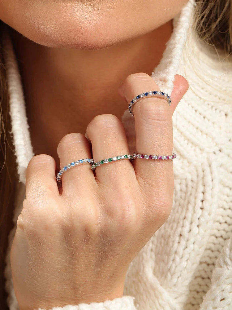 925 Sterling Silver Fashion Shiny 1.4mm Full Zircon Stackable Plain Ring For Women Daily Party Personalized Fine Jewelry