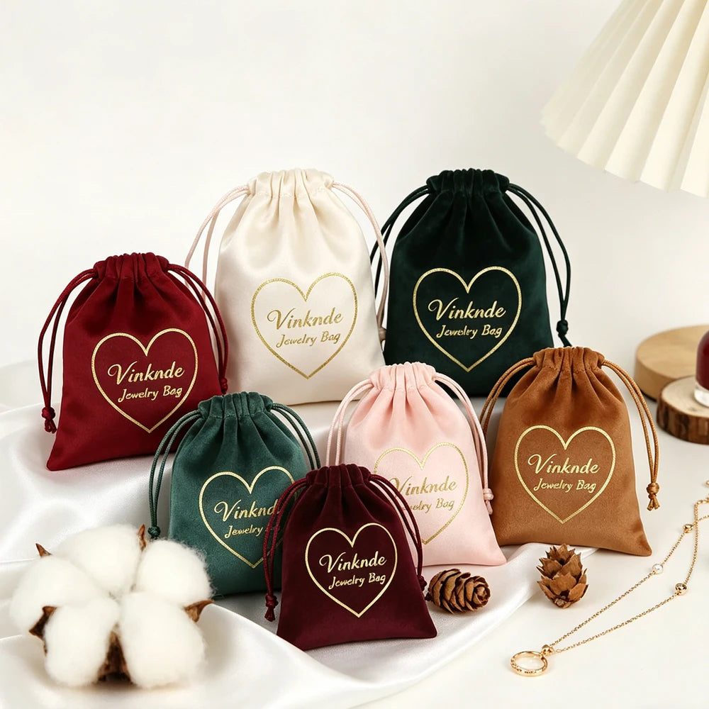 50/100Pcs Personalizd Jewelry Drawstring Flannel Bag Ring Earrings Bracelet Perfume Keychain Cosmetic Packaging Velvet Pouches