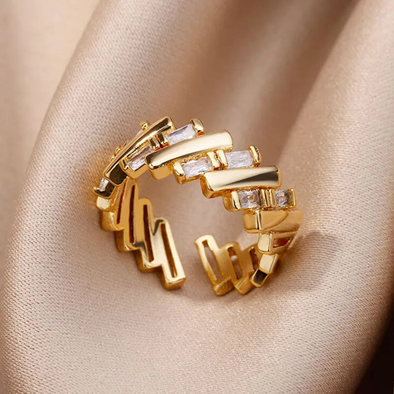 Zirkon-Stabringe für Damen, vergoldeter Edelstahl, offener Stabring, 2023, trendiger Luxus-Hochzeits-Ästhetik-Schmuck Anillos