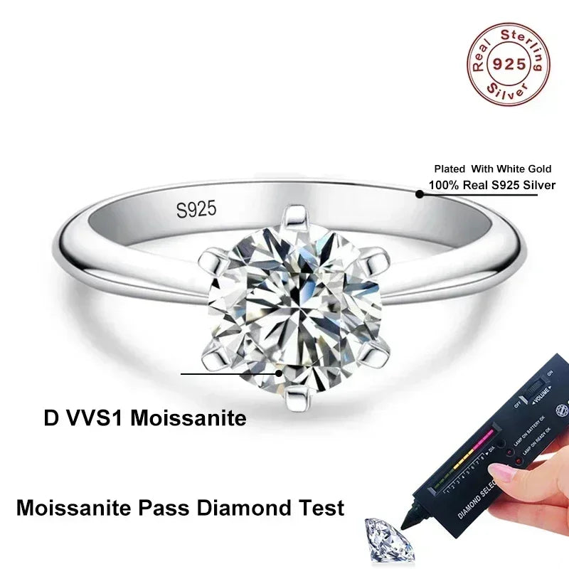NeeTim Anillo de Moissanita de 1-5CT Anillo de Solitario de Diamante de Laboratorio para Mujer Anillo de Compromiso de Plata S925 Joyería de Boda Certificado
