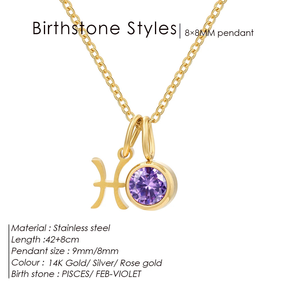 SUNIBI Stainless Steel Birthstone Zodiac Double Pendant Necklace for Woman12 Constellation Birthday Gift DIY Jewelry Wholesale
