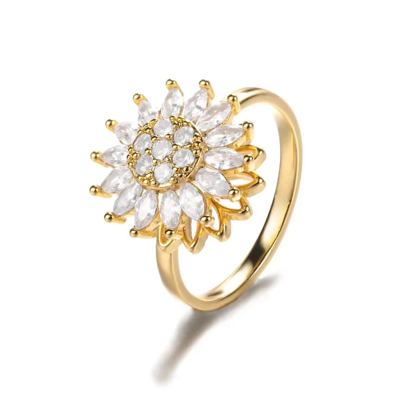 Anti-Stress Angst Fidget Ringe für Frauen Edelstahl Sonnenblume Sonne Stern Spinner Ring Weihnachtsgeschenke Dropshipping