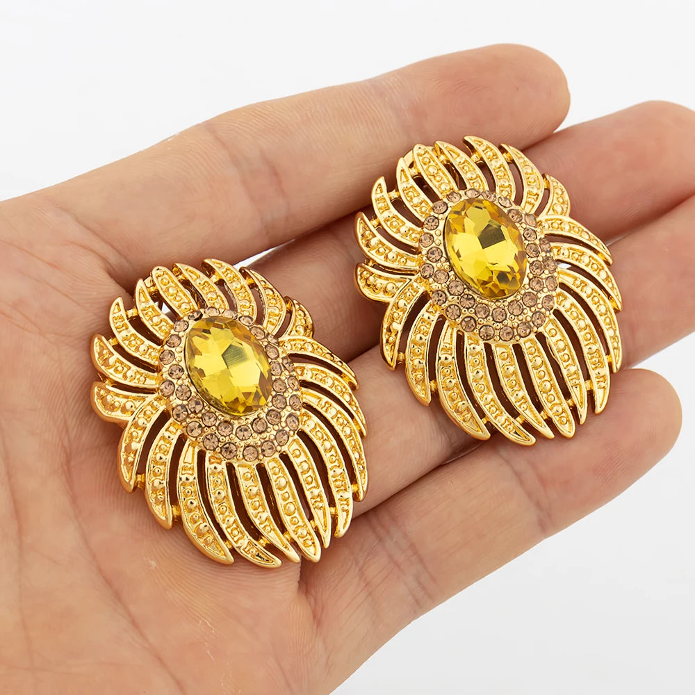 Italien Goldfarben Schmuckset Dubai Damen Engelsflügel Zirkon Halskette Ohrringe Überdimensioniertes Design Anhänger Großer Schmuck Armreif