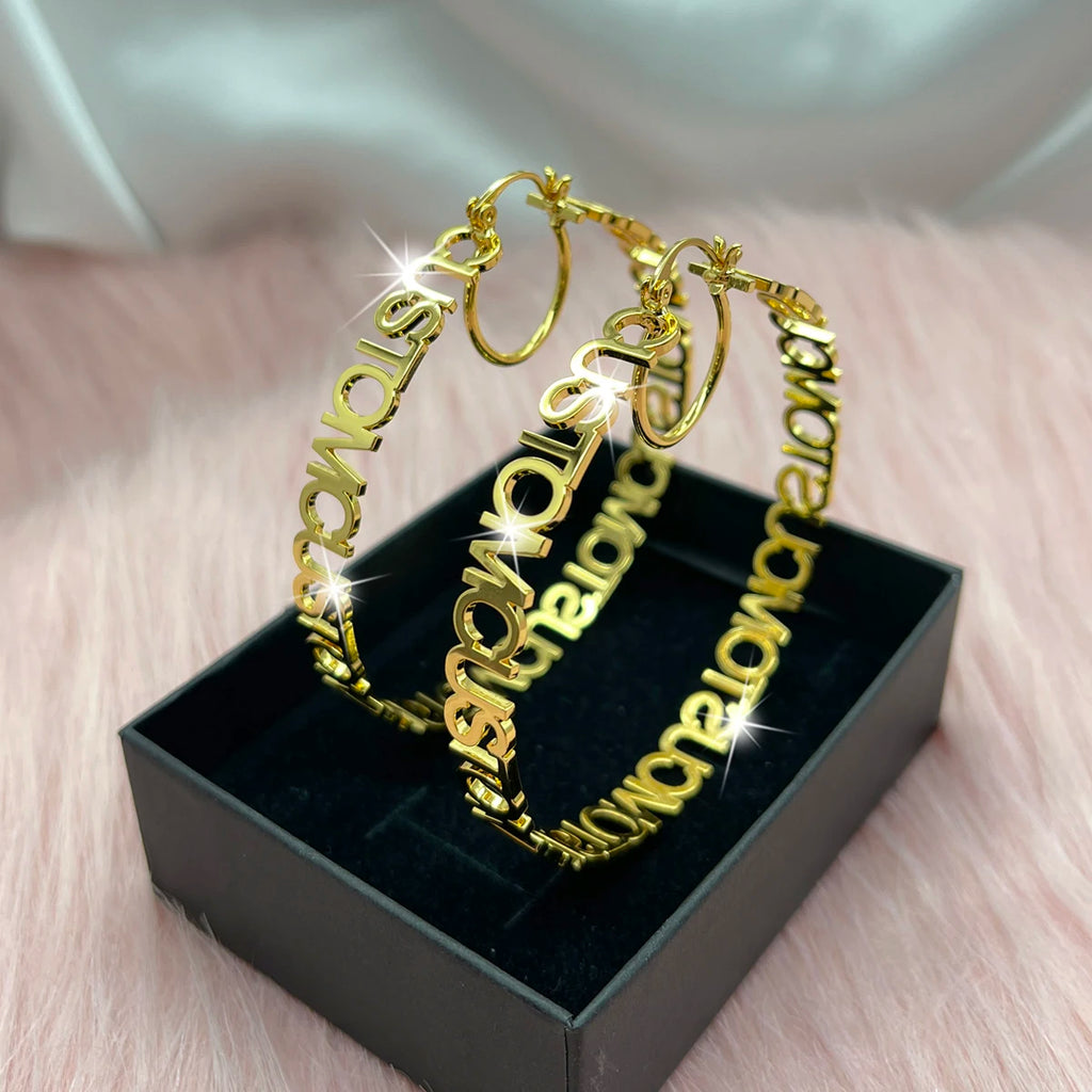 DHQH New Wholesale 40-70mm Customized Name Earrings Stainless Steel Earrings Customized Letter Earrings Women's Bridal Maid Gift