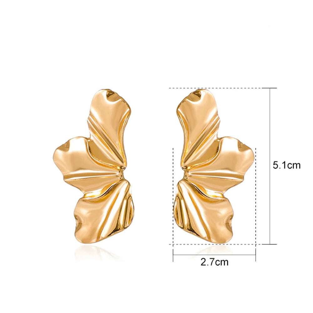 Große Ohrstecker in Blumenform aus Metall für Damen, goldfarben, übertriebene, unregelmäßige Form, Damen-Ohrstecker, silberfarbener Schmuck