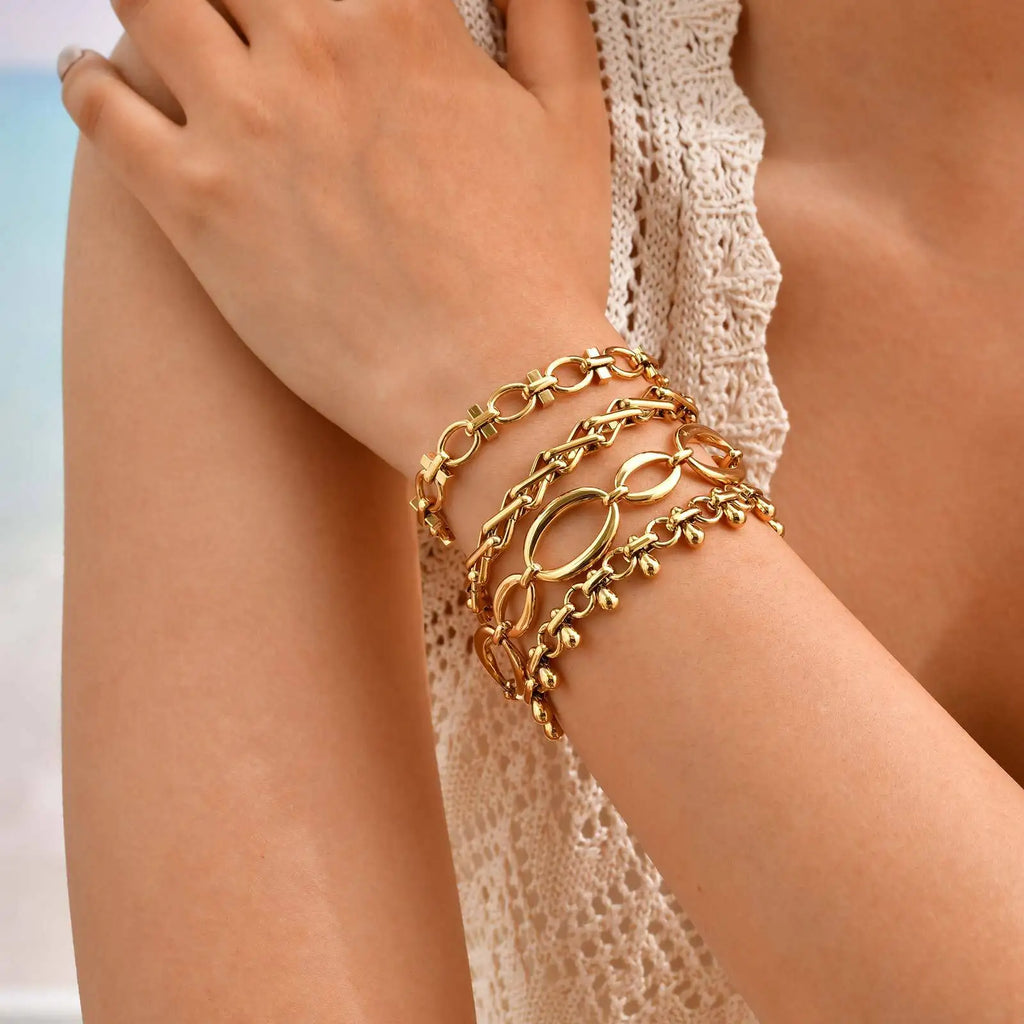 Massive klobige Toggle-Armbänder für Damen, Edelstahl OT-Verschluss-Gliederkettenarmband, vergoldet, anlaufgeschützt