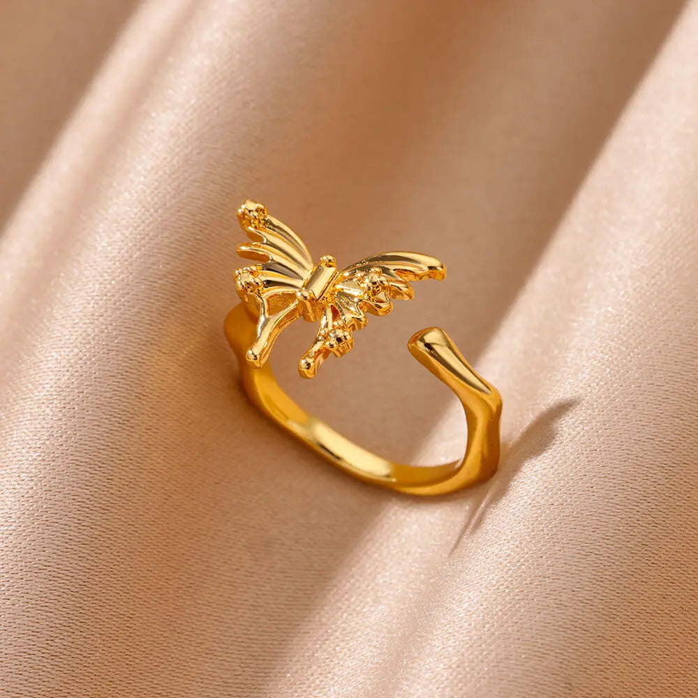 Mode Luxus Zirkon Schmetterlingsringe für Damen Edelstahl Offener Fingerring Trendiger Hochzeitsfeier Ästhetischer Schmuck Geschenk