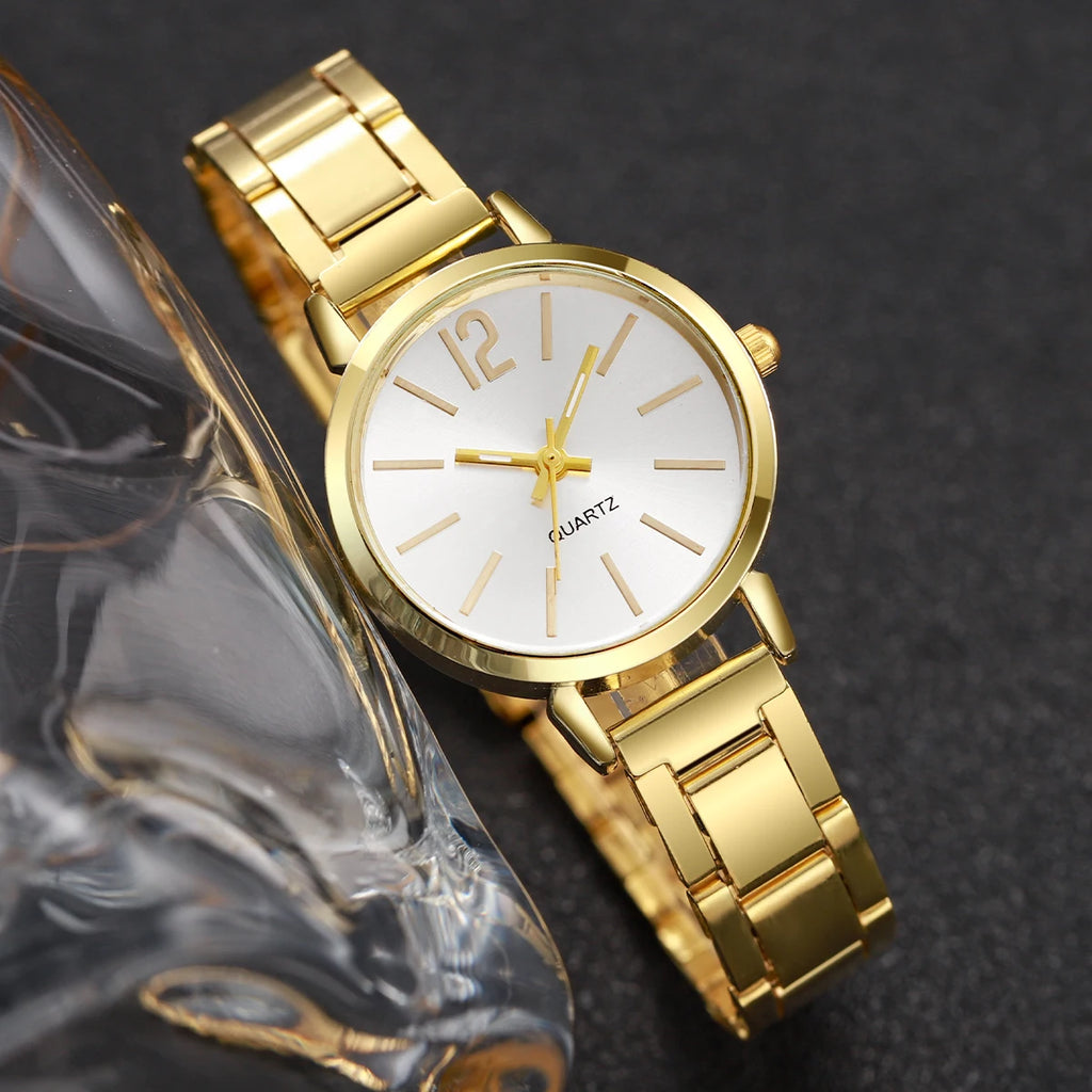 Mode Frauen Elegante Uhr Lässige Einfache Stahlarmband Quarzuhr Liebe Armband 2er Set Temperamentvoller Tragestil