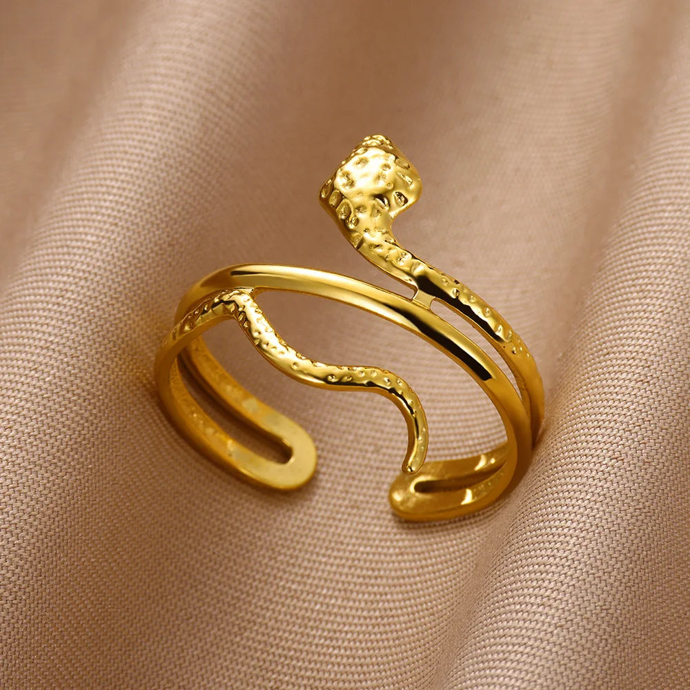 Zirkon-Schlangenringe für Damen und Herren Edelstahl Goldfarben Offener verstellbarer Ring Vintage Gothic Ästhetik Schmuck anillos mujer