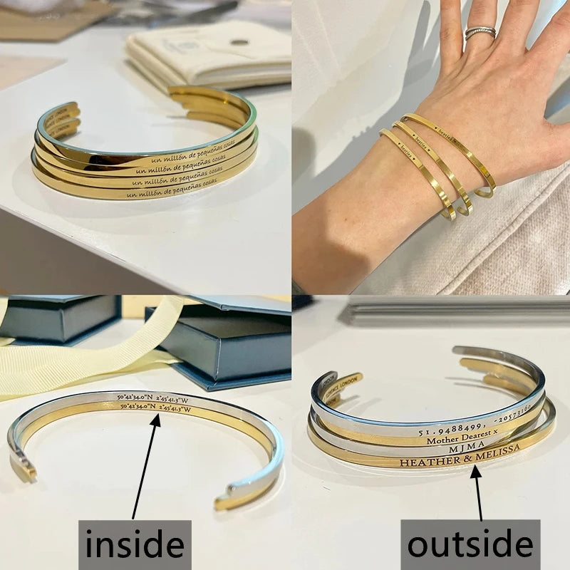 1 St. personalisiertes graviertes Armband aus Edelstahl mit Namen, individuellem Text, Buchstaben, Manschettenarmband für Damen und Herren